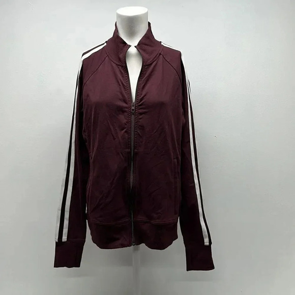 Athleta Circa Track Jacket Lightweight Full Zip Up Striped Red White Size Large - Picture 2 of 12